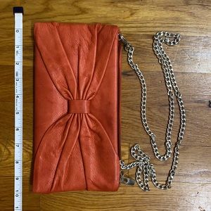 Women Vintage Red Leather Clutch in Chain